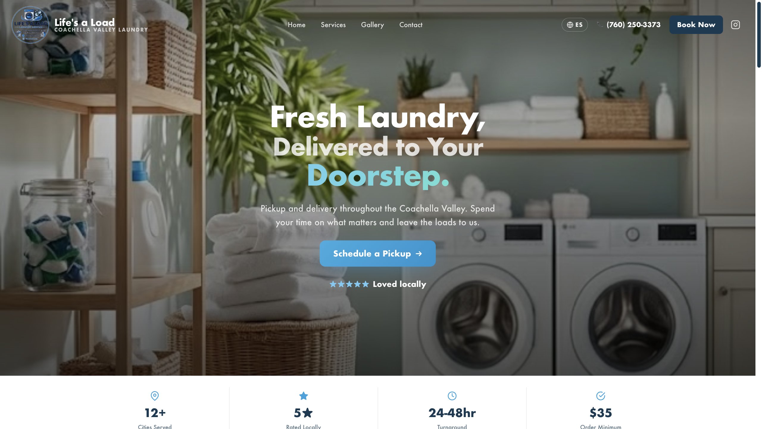 Pickup-and-delivery laundry service with full customer-facing booking platform: address autocomplete, photo upload, customer-initiated reschedule, automated email + SMS notifications, calendar sync. Most complex EFH build to date.